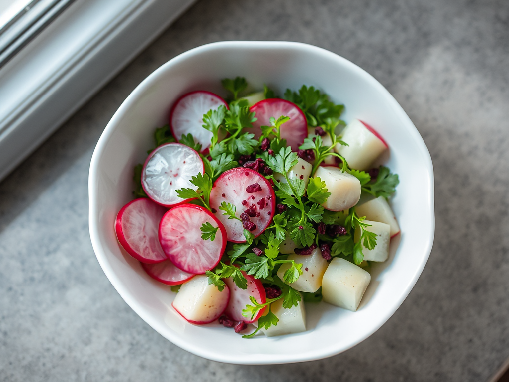 Turp ve Taze Otlu Salata (Sumak ve Zeytinyağlı)