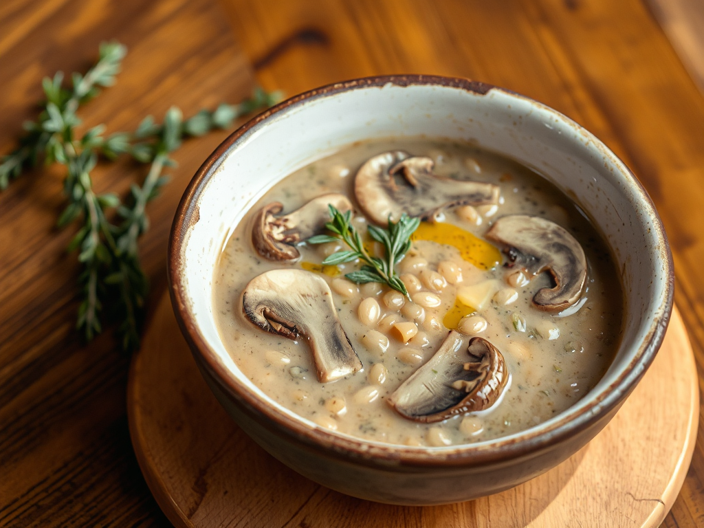 Mantar ve Arpa Çorbası Kekikli Kremalı