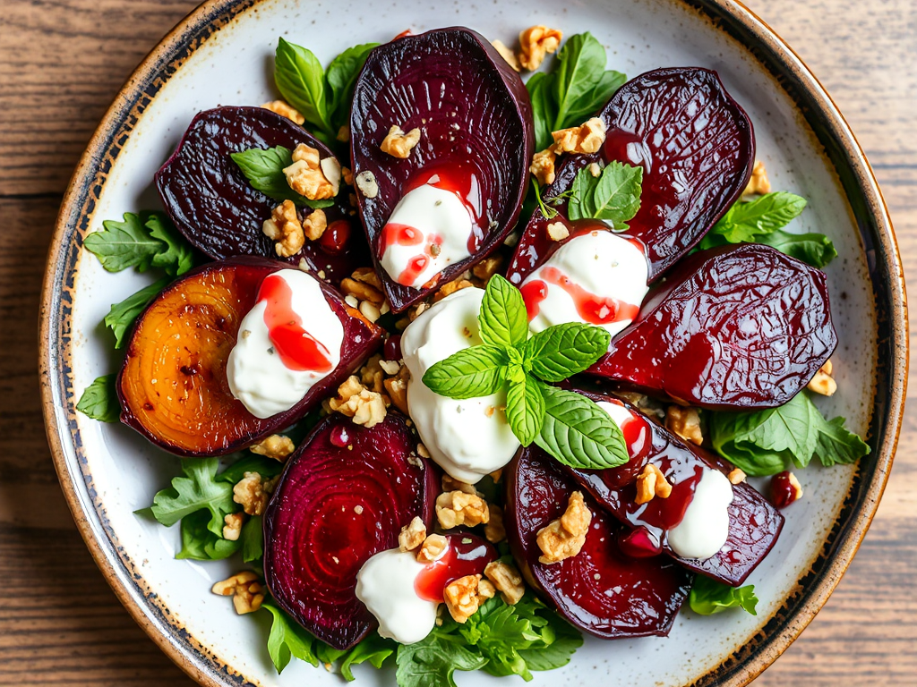 Roasted Beet and Walnut Salad with Labneh and Mint