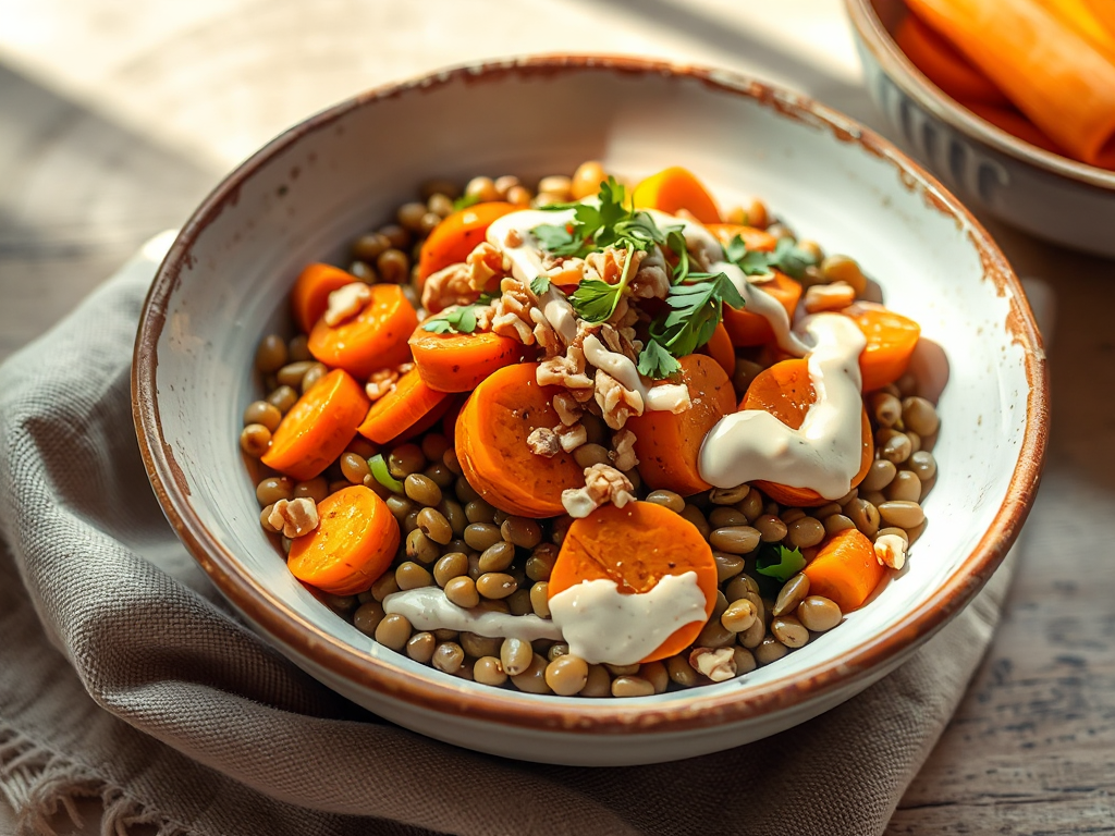 Cevizli ve Tahinli Sıcak Mercimek ve Havuç Salatası