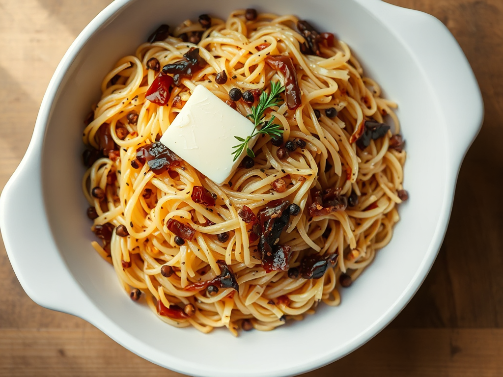 Karamelize Soğanlı ve Karabiberli Tereyağlı Arpa Şehriye