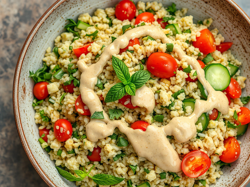 Warm Roasted Sweet Potato and Chickpea Salad with Tahini-Yogurt Dressing