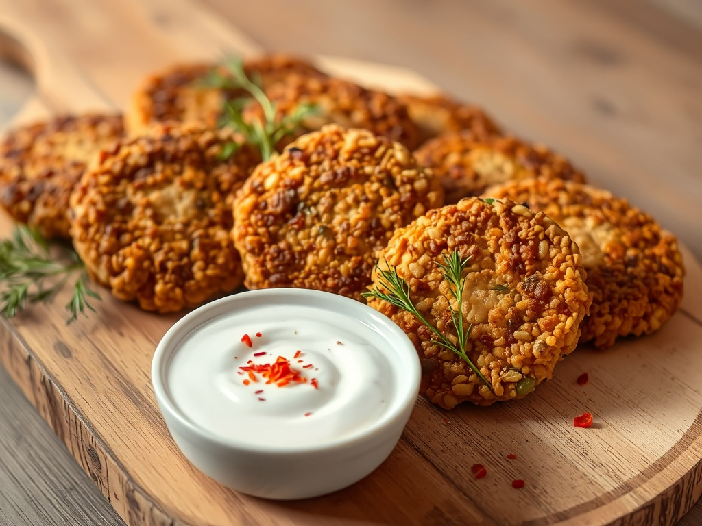 Crispy Bulgur Fritters with Herbs and Yogurt Sauce
