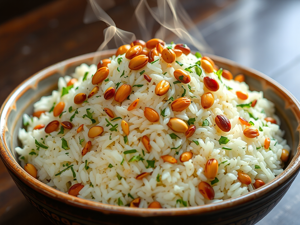 Antep Fıstıklı ve Otlu Pirinç Pilavı Karamelize Arpacık Soğanı ile