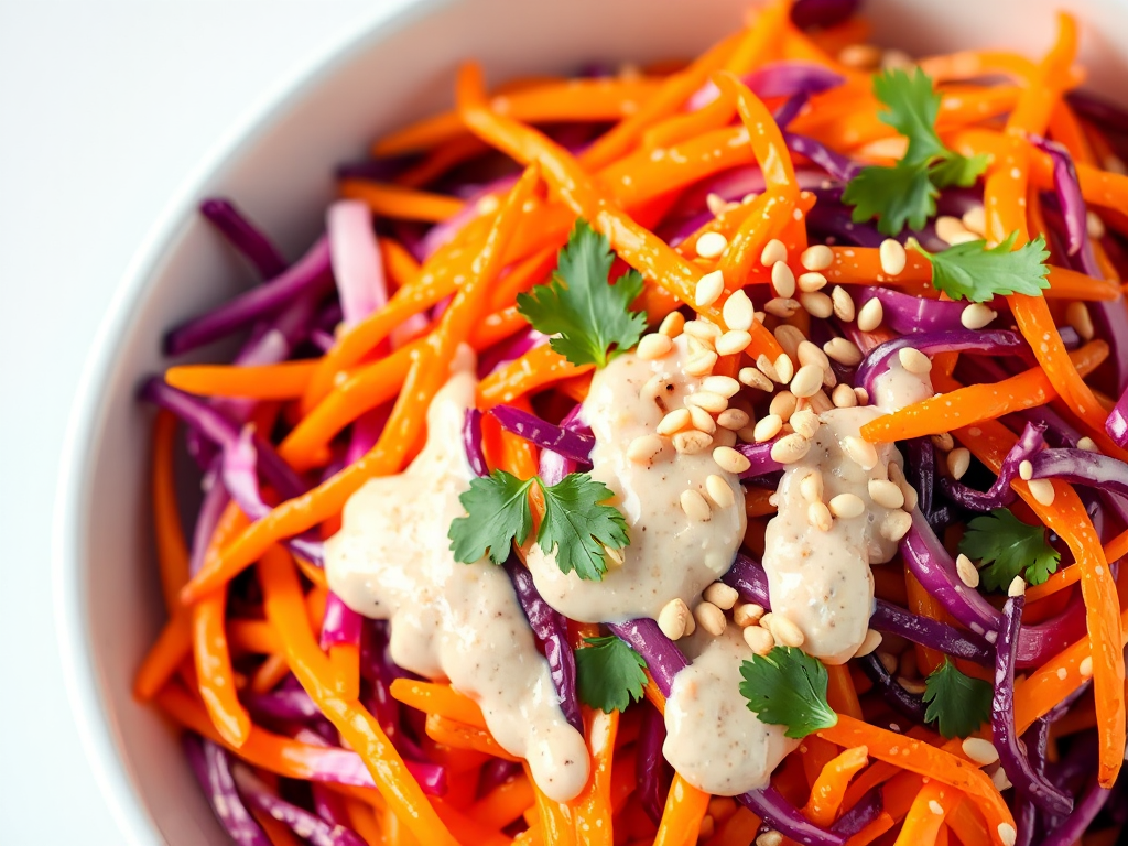 Shredded Carrot and Cabbage Slaw with Tahini-Lemon Dressing