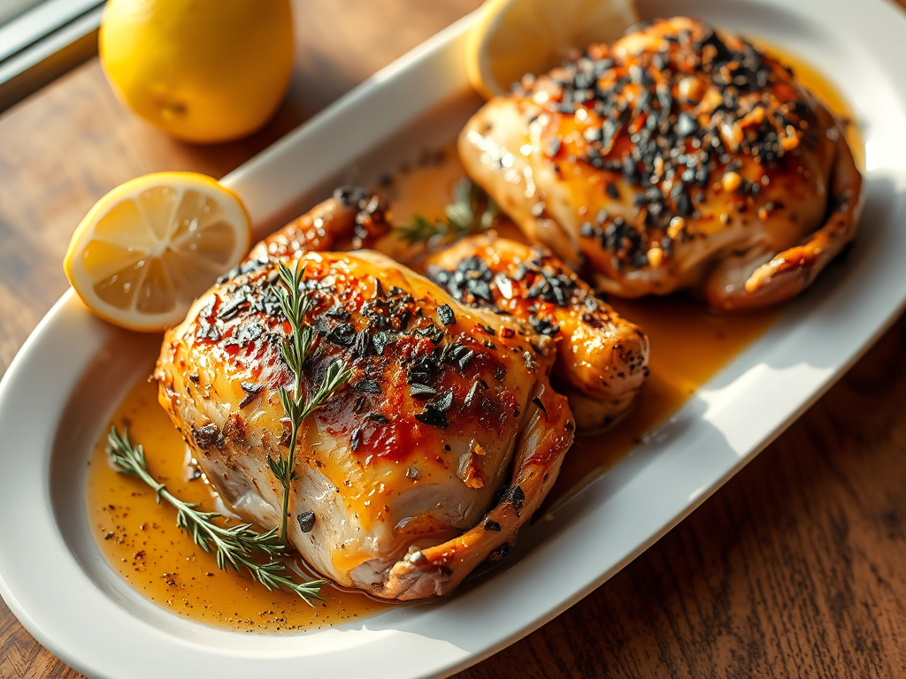 Fırında Sarımsaklı Limonlu Kekikli Tavuk But