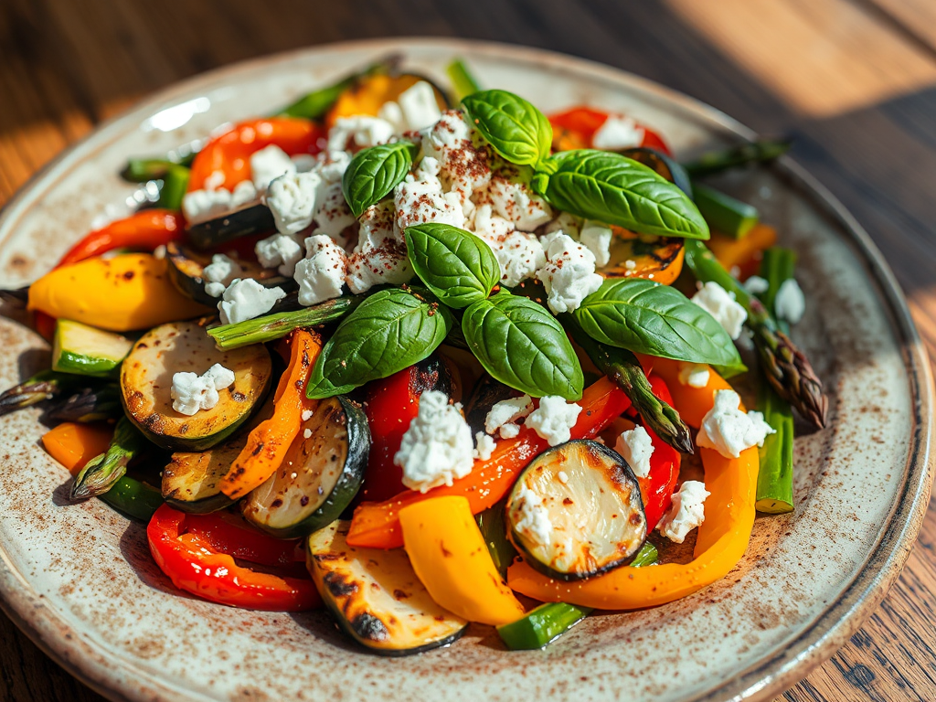 Za'atar ve Beyaz Peynirli Izgara İlkbahar Sebze Salatası