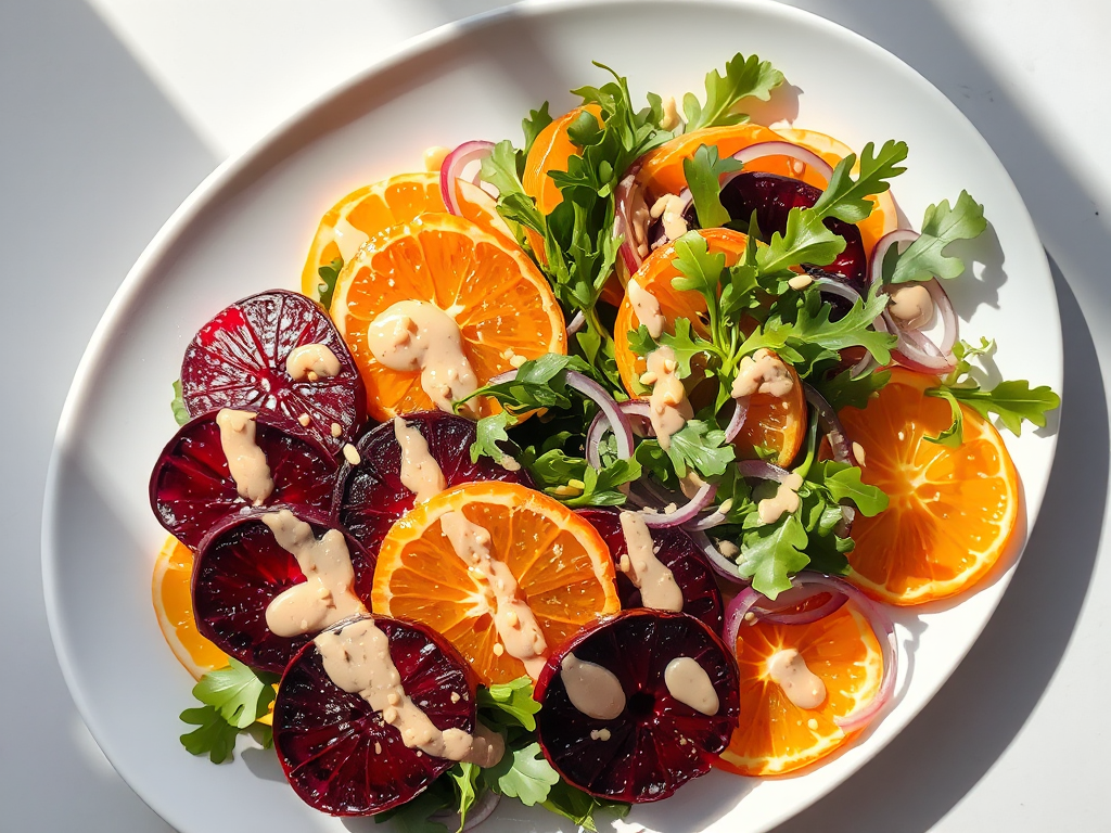 Közlenmiş Pancar ve Portakal Salatası Tahinli Nar Ekşili Sos ile