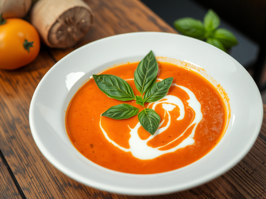 Creamy Tomato and Red Pepper Soup with Fresh Basil