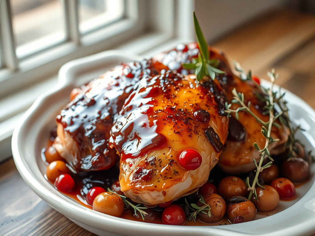 Nar Soslu Karamelize Arpacık Soğanlı ve Taze Kekikli Tavuk But