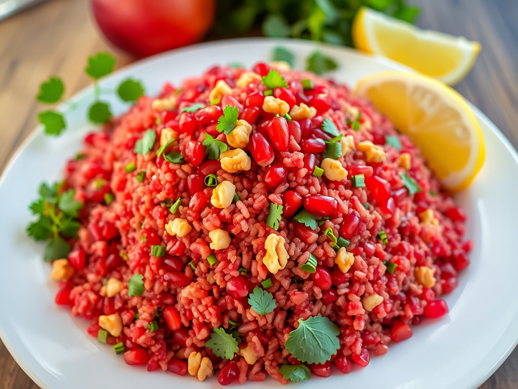 Kısır - Narlı, Cevizli ve Taze Otlu Kırmızı Bulgur Salatası