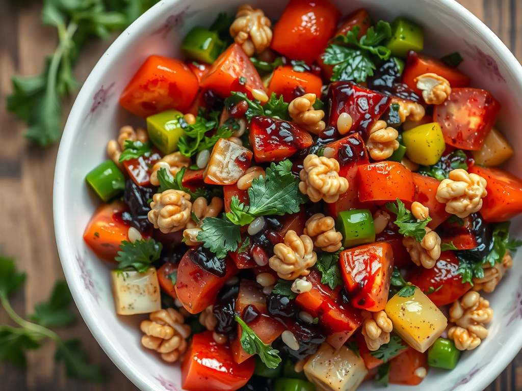 Gavurdağı Salatası - Spicy Tomato and Walnut Salad with Pomegranate Molasses