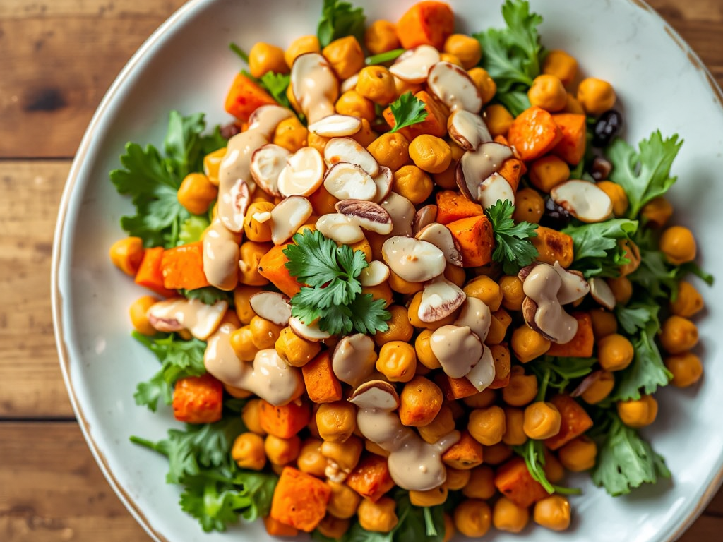 Roasted Carrot and Chickpea Salad with Tahini-Harissa Dressing