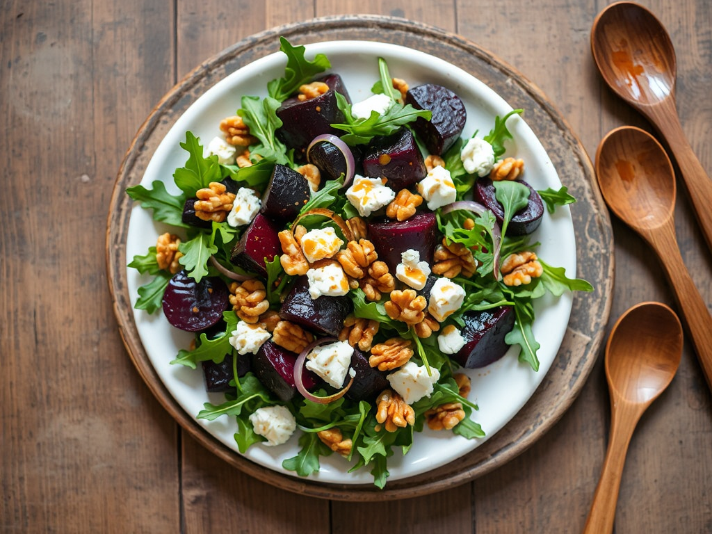 Roasted Beet and Walnut Salad with Arugula and Goat Cheese