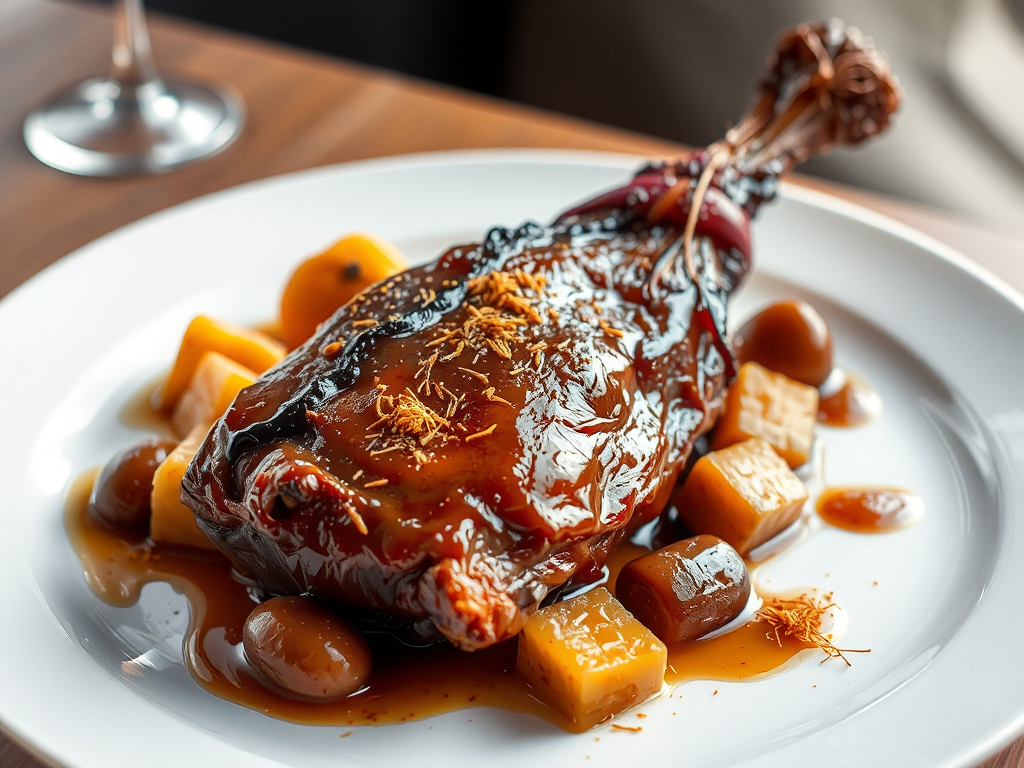 Saffron-Braised Duck Legs with Quince and Chestnuts
