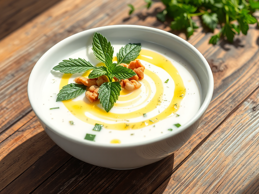 Salatalıklı Soğuk Yoğurt Çorbası - Dereotu ve Cevizli