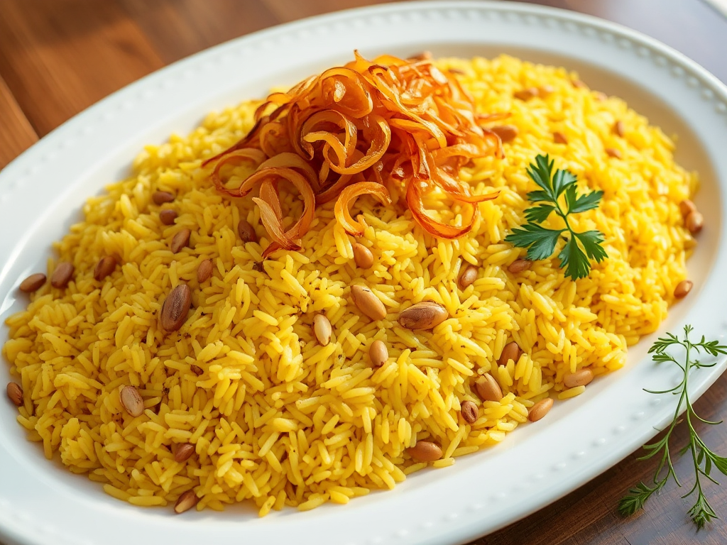 Safran Pilavı Kavrulmuş Çam Fıstığı ve Çıtır Soğanla