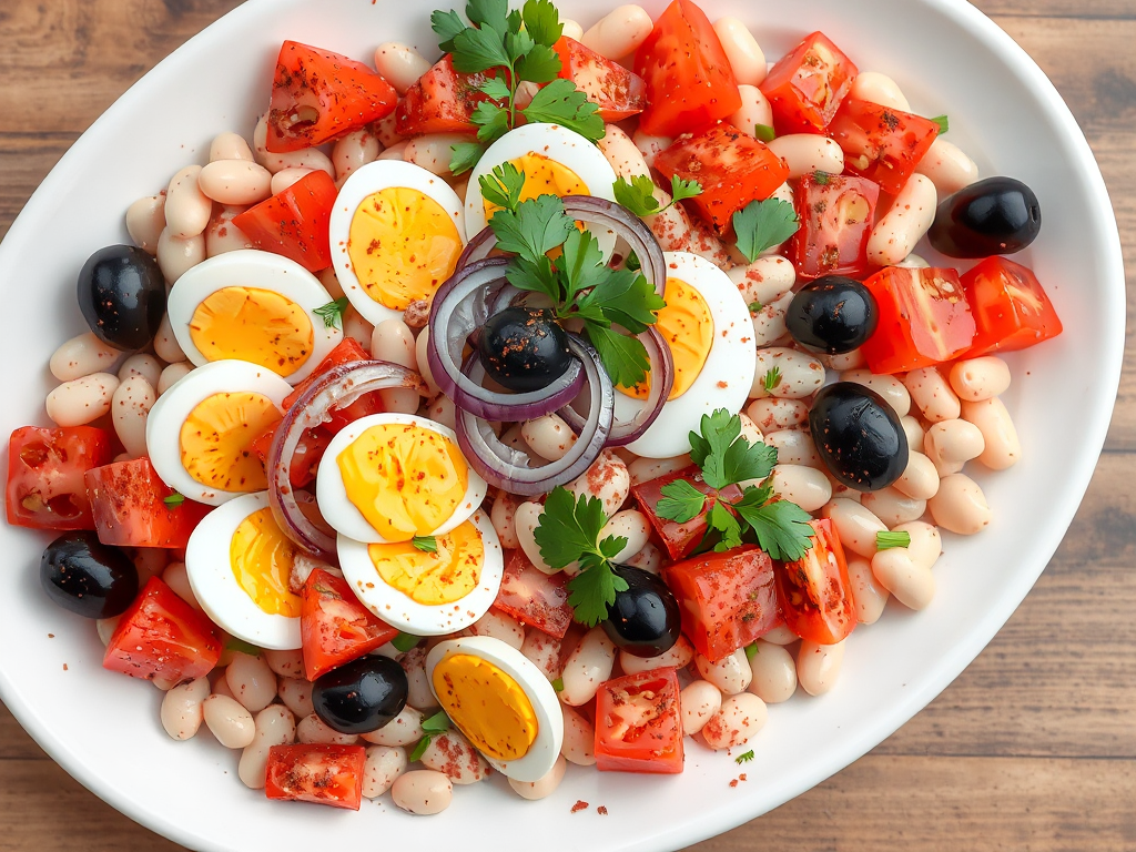 Piyaz - Tahinli, Yumurtalı ve Sumaklı Kuru Fasulye Salatası