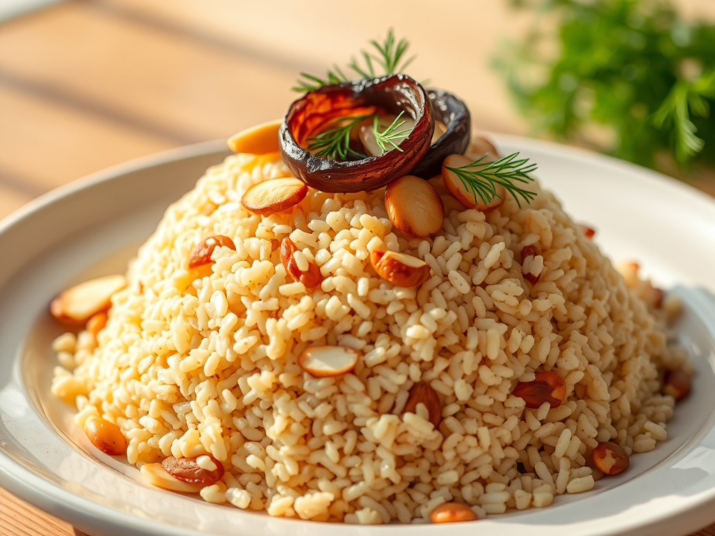 Tereyağlı Bulgur Pilavı Karamelize Arpacık Soğanlı ve Bademli