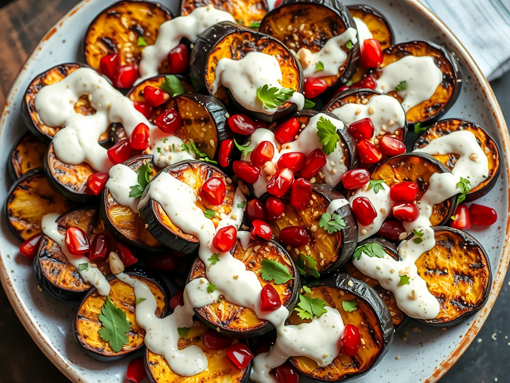 Közlenmiş Patlıcan ve Kabak Salatası - Tahinli Yoğurtlu ve Narlı