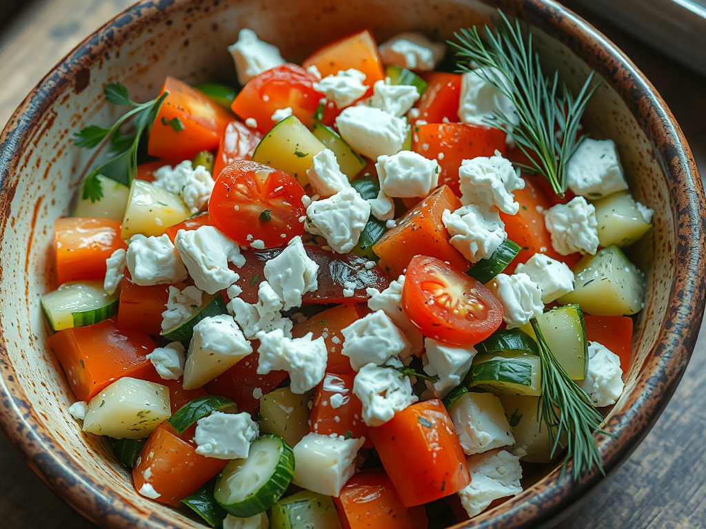 İran Usulü Salatalık Domates Salatası Kuru Nane ve Beyaz Peynirli