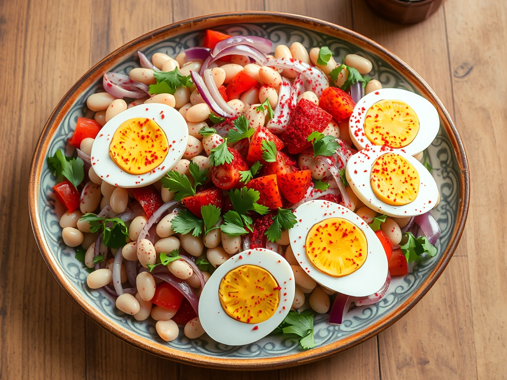 Piyaz - Yumurtalı ve Tahin Soslu Türk Kuru Fasulye Salatası