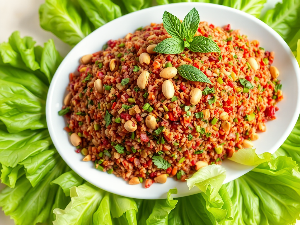 Kısır - Nar Ekşisi, Taze Otlar ve Antep Fıstıklı Bulgur Salatası