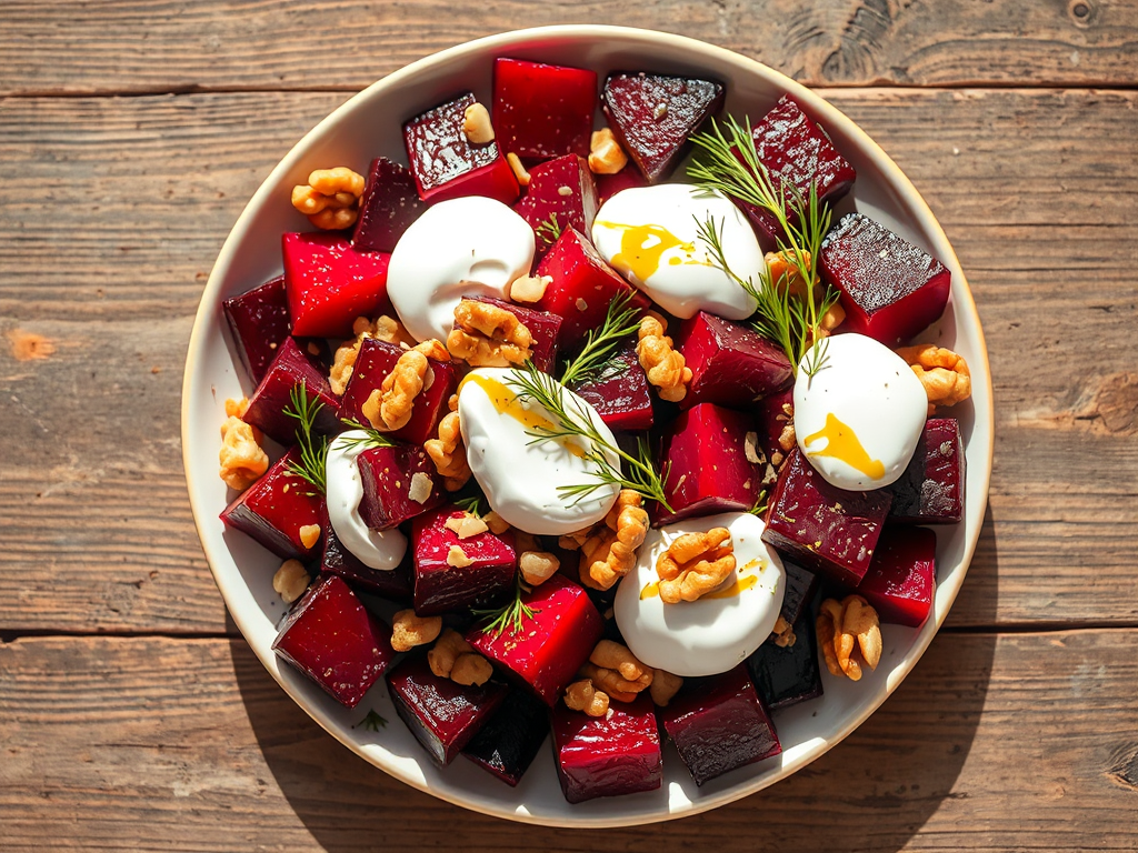 Pancar Salatası - Yoğurtlu, Dereotlu ve Cevizli Közlenmiş Pancar Salatası