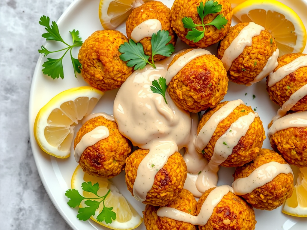Tahinli Limonlu Soslu Falafel Köfte - Orta Doğu Usulü Nohut Köftesi