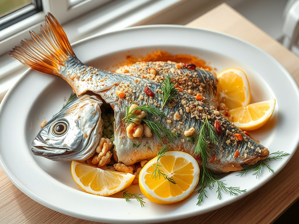 Uskumru Dolması - Stuffed Mackerel with Herbs and Walnuts