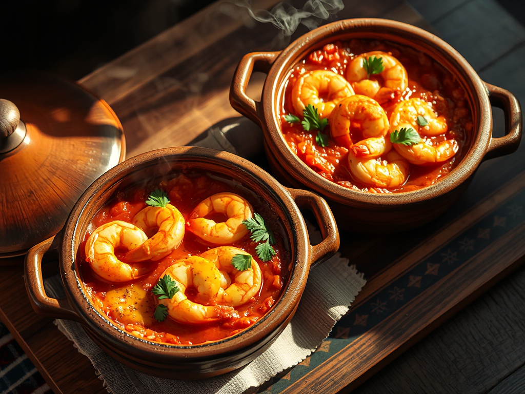 Karides Güveç - Clay Pot Shrimp Casserole with Tomatoes and Peppers