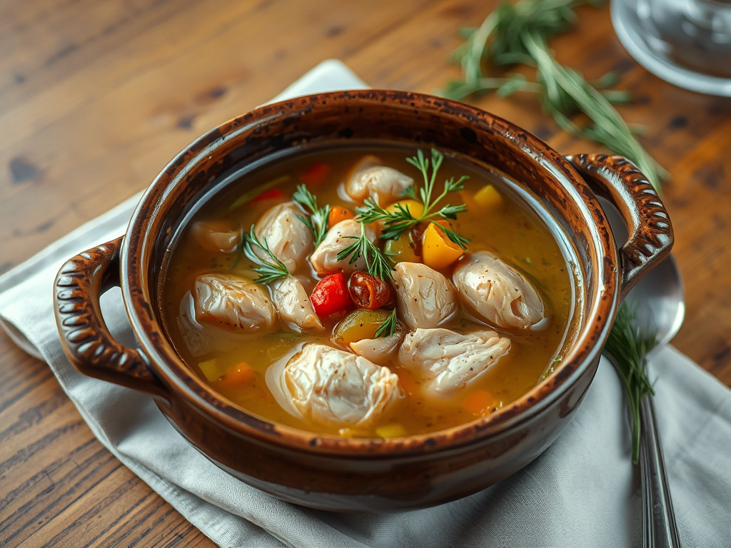 Tavuk Suyu Çorbası - Turkish Chicken Broth Soup with Vegetables and Egg-Lemon