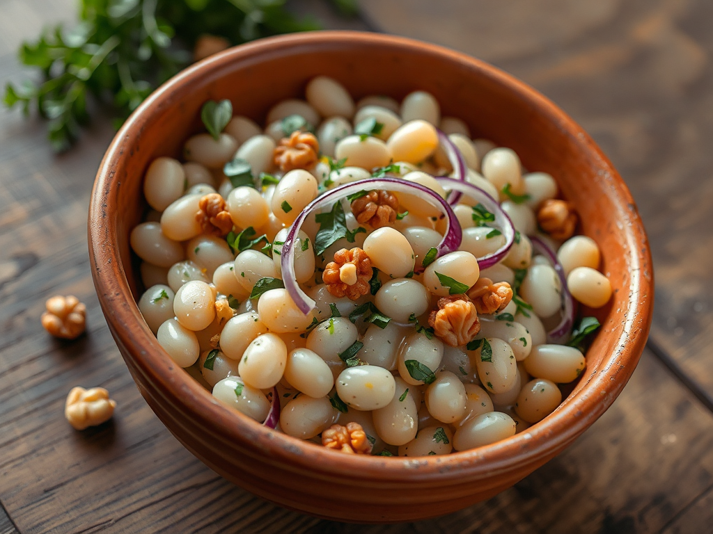 Beyaz Fasulye Salatası - White Bean Salad with Herbs and Walnuts