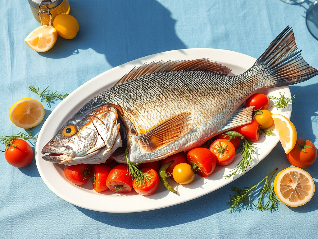 Levrek Buğulama - Mediterranean Sea Bass Steamed with Vegetables and Olive Oil