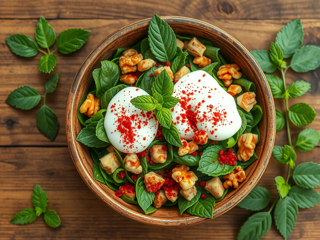 Semizotu Salatası - Purslane Salad with Yogurt, Garlic and Walnuts
