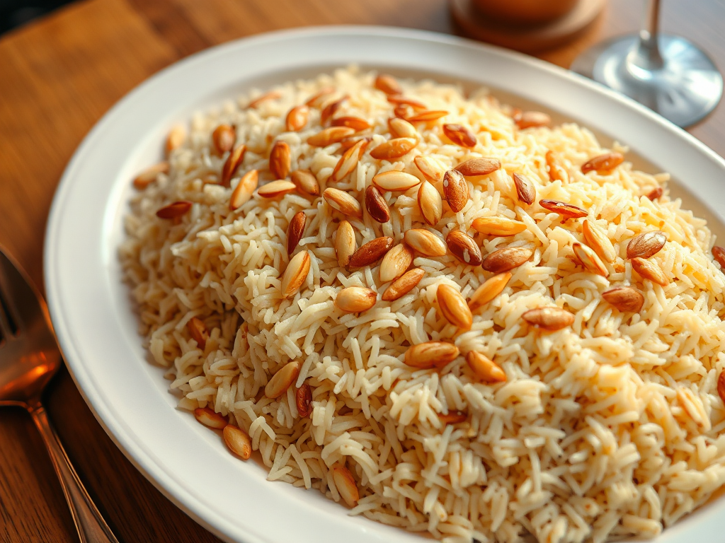 Bademli Şehriye Pilavı - Toasted Vermicelli Pilaf with Almonds and Butter