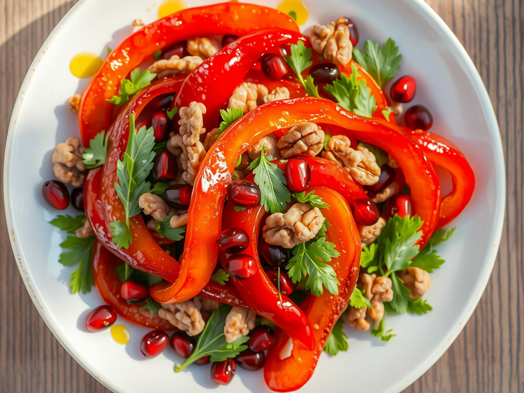 Közlenmiş Biber Salatası - Cevizli ve Narlı Közlenmiş Kırmızı Biber Salatası