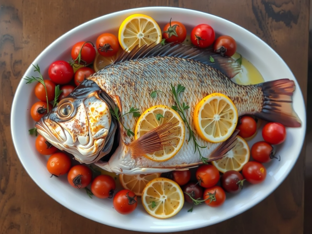Fırında Levrek - Bütün Fırınlanmış Levrek Otlar ve Limon ile