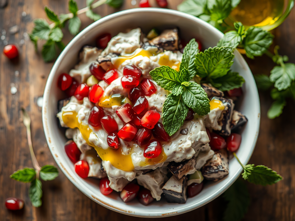 Közlenmiş Patlıcan Salatası - Tahinli ve Narlı Közlenmiş Patlıcan Salatası